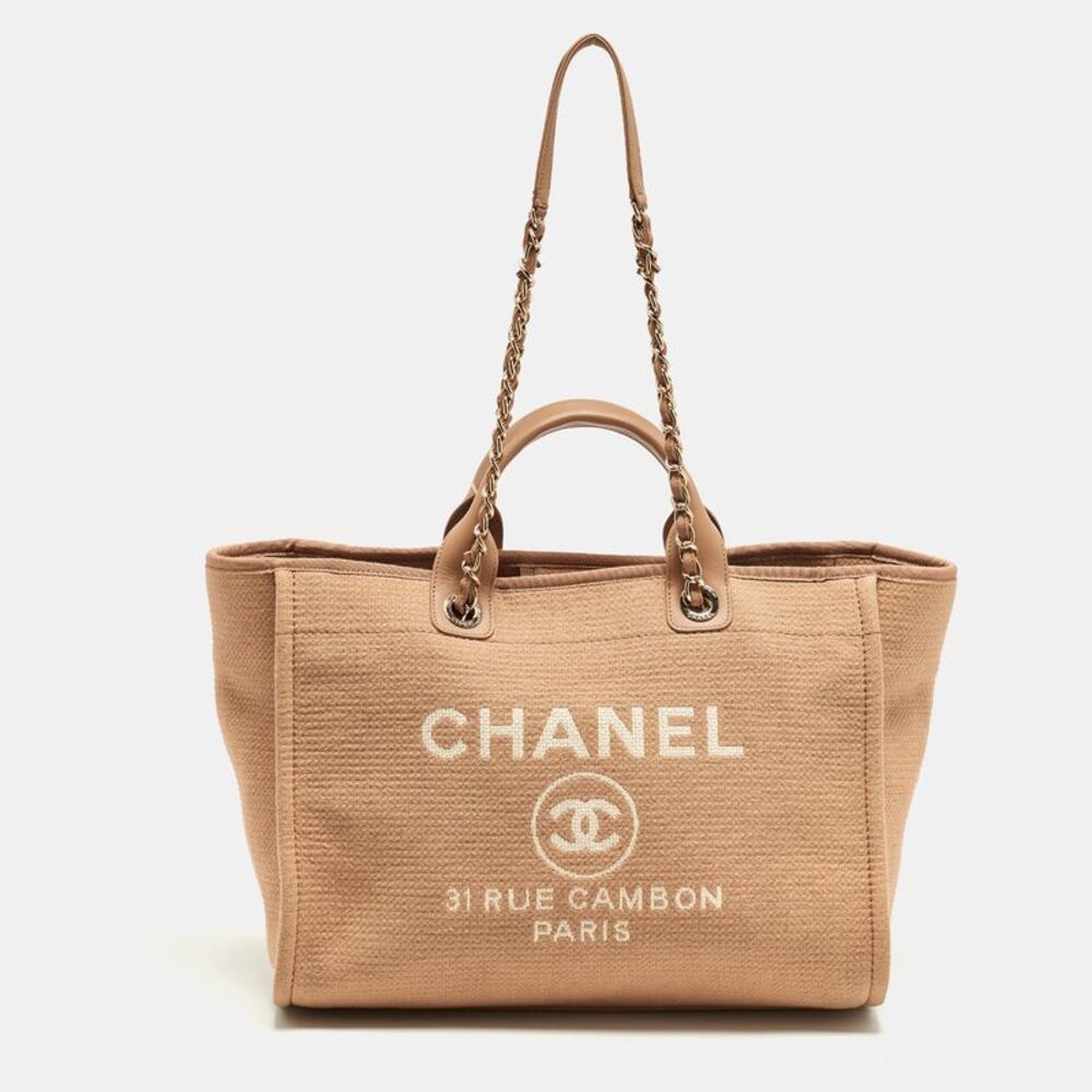 Chanel Deauville Large Beige Tweed And Leather Shopper Tote